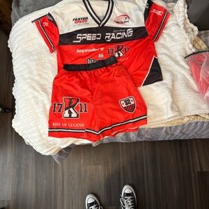 SHEIN Red Black White Speed Racing Jersey Set